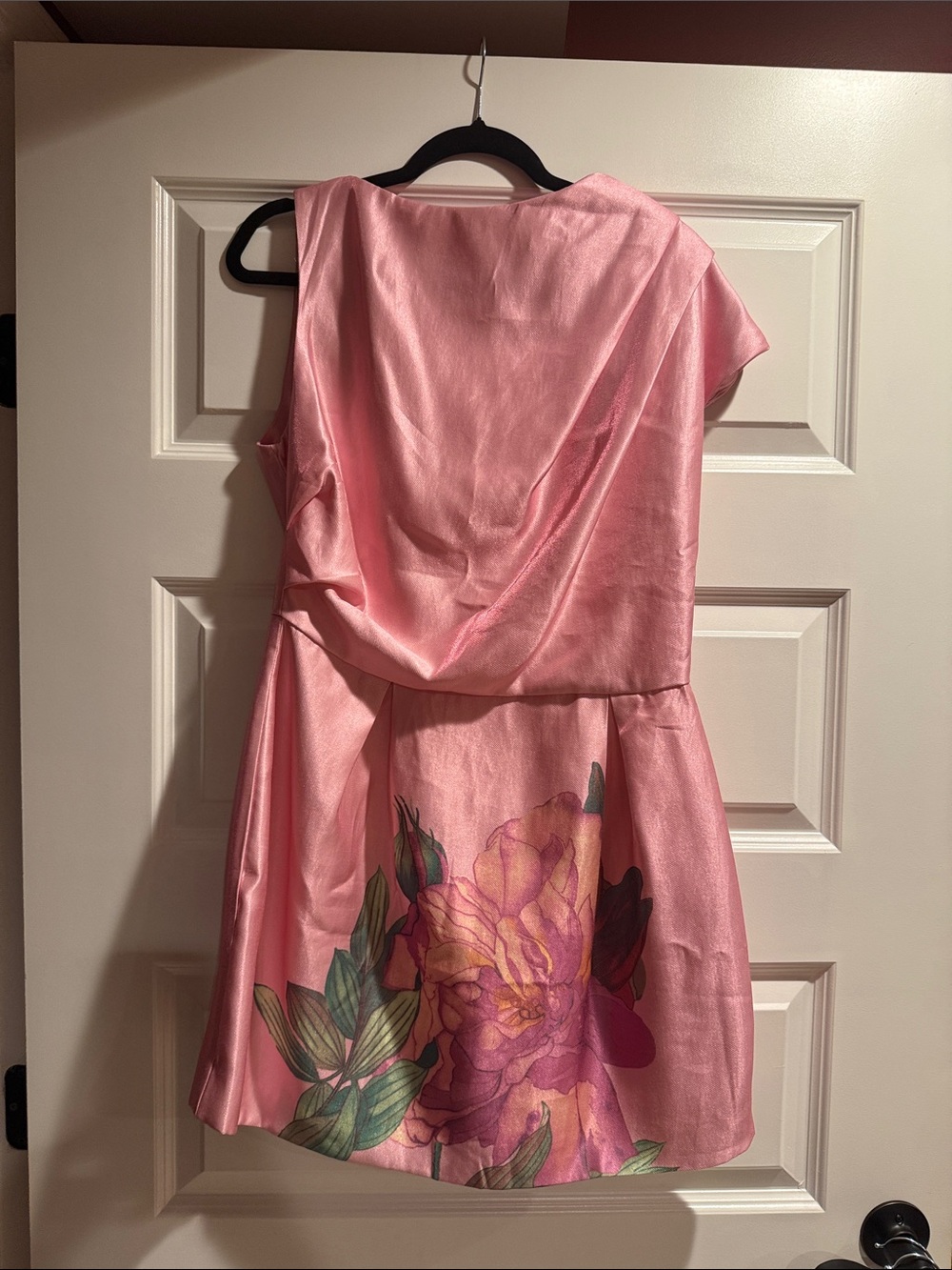 glam Pink Satin Floral Draped Mini